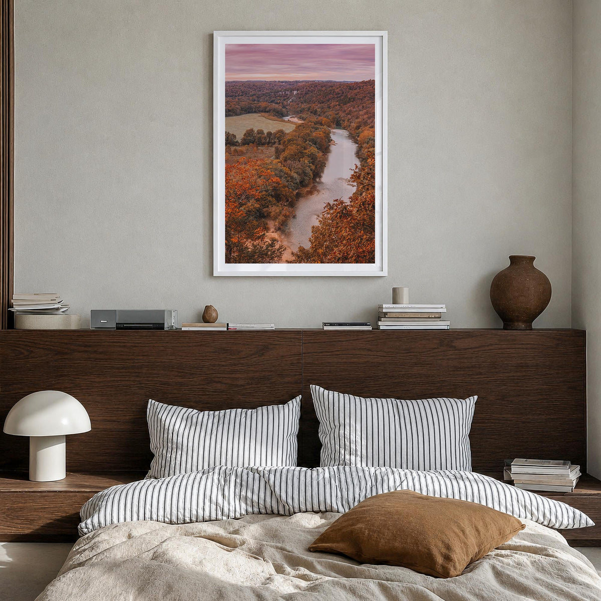Arkansas no. 2 colorful photo poster of United States – vertical wall art in white wood frame with white border, hanging on w