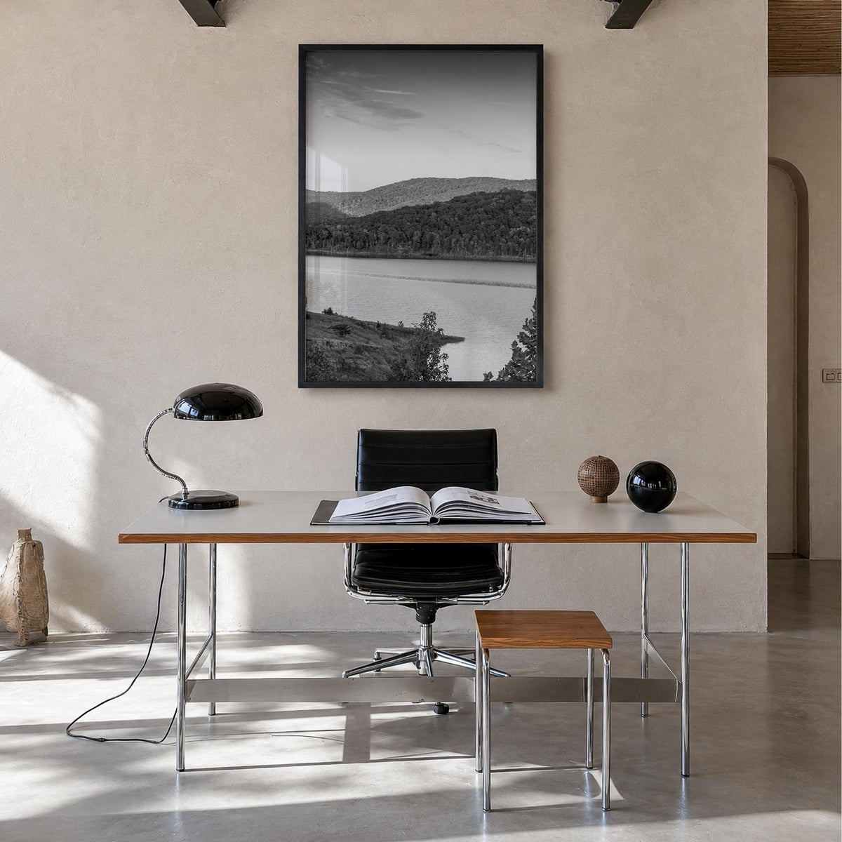 Arkansas no. 3 black & white photo poster of United States – vertical wall art in black wood frame, hanging on wall