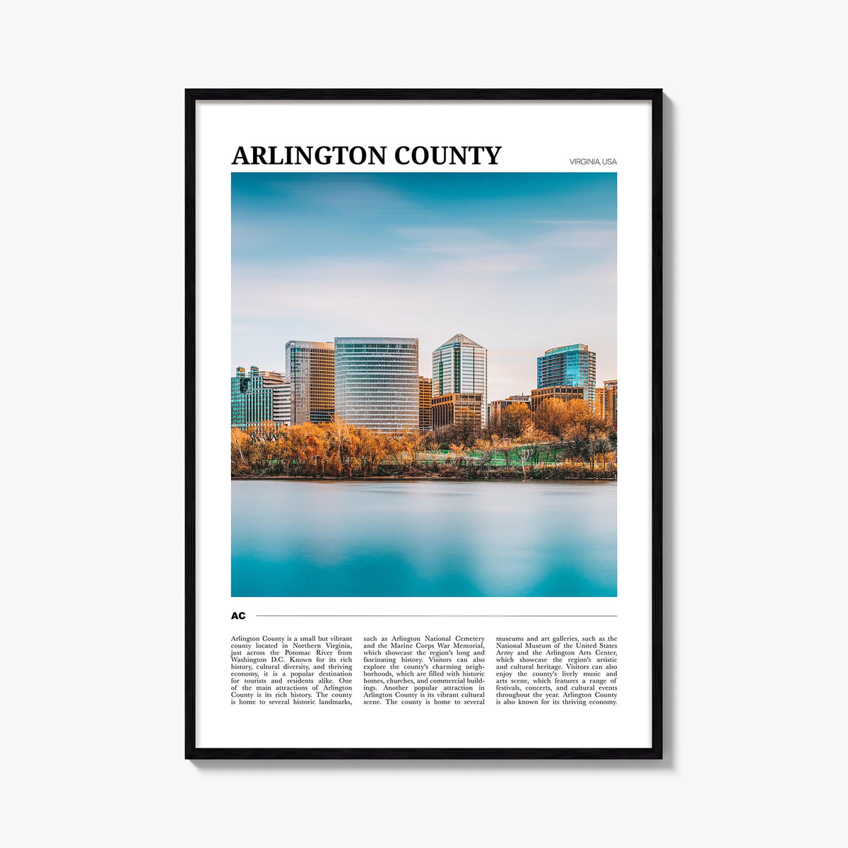 Arlington County, Virginia colorful travel poster of Virginia, USA – vertical wall art, unframed print shown in interior mock