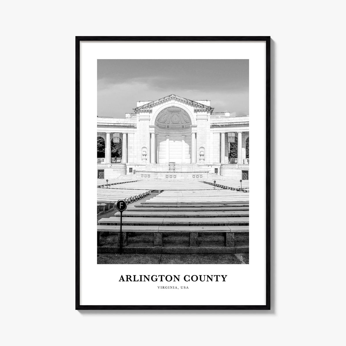 Arlington County, Virginia no. 1 black & white classic poster of Virginia, USA – vertical wall art, unframed print shown in i