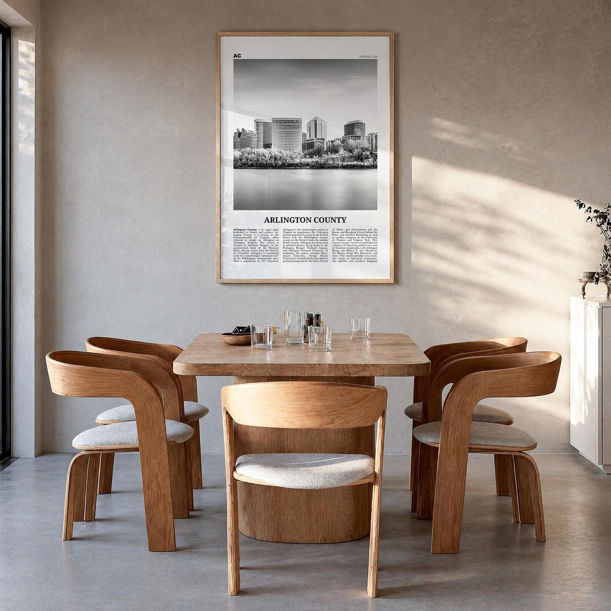Arlington County, Virginia no. 1 black & white newspaper poster of Virginia, USA – vertical wall art in natural wood frame, h