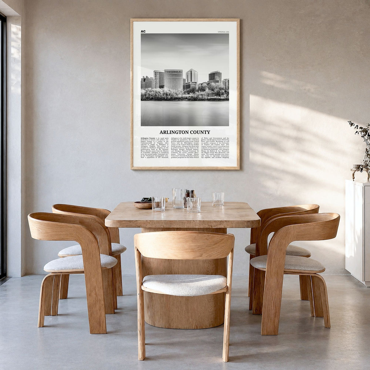 Arlington County, Virginia Newspaper No 1 Poster in a natural wood frame, hanging in a dining room