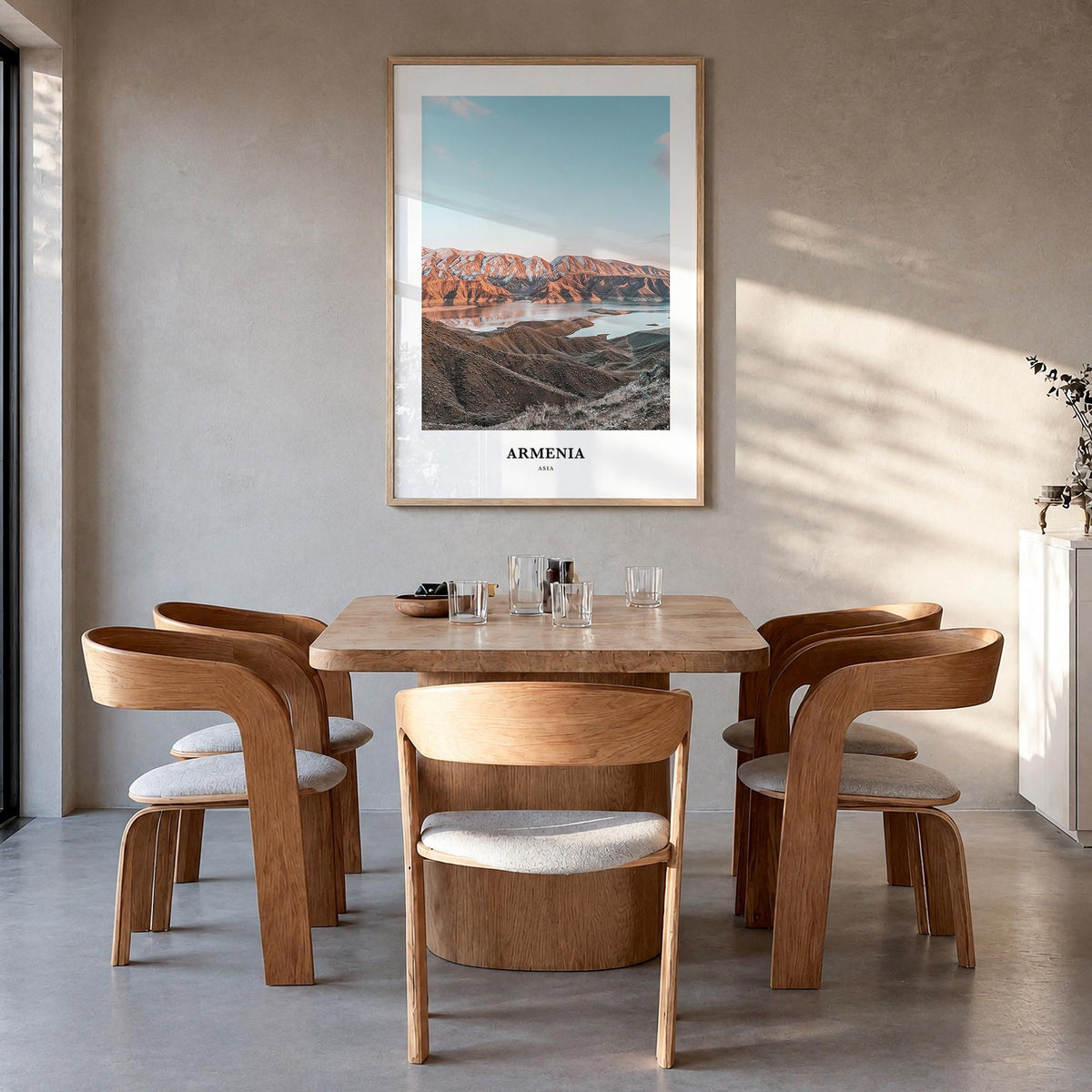 Armenia colorful classic poster of Asia – vertical wall art in natural wood frame, hanging on wall