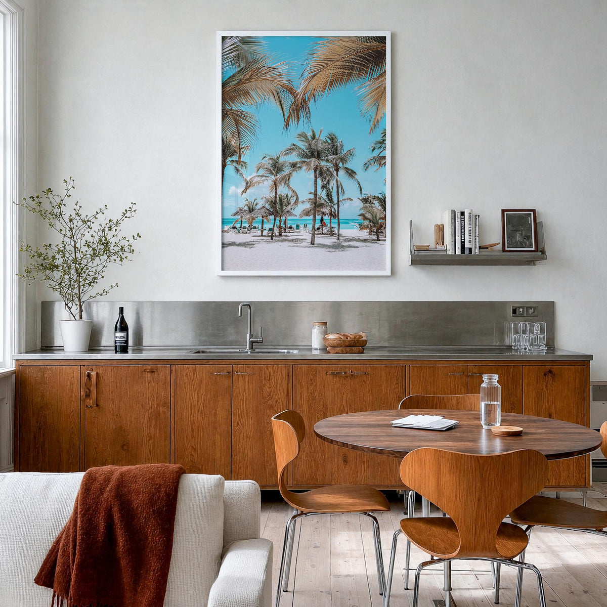 Aruba colorful photo poster of Caribbean – vertical wall art in white wood frame, hanging on wall