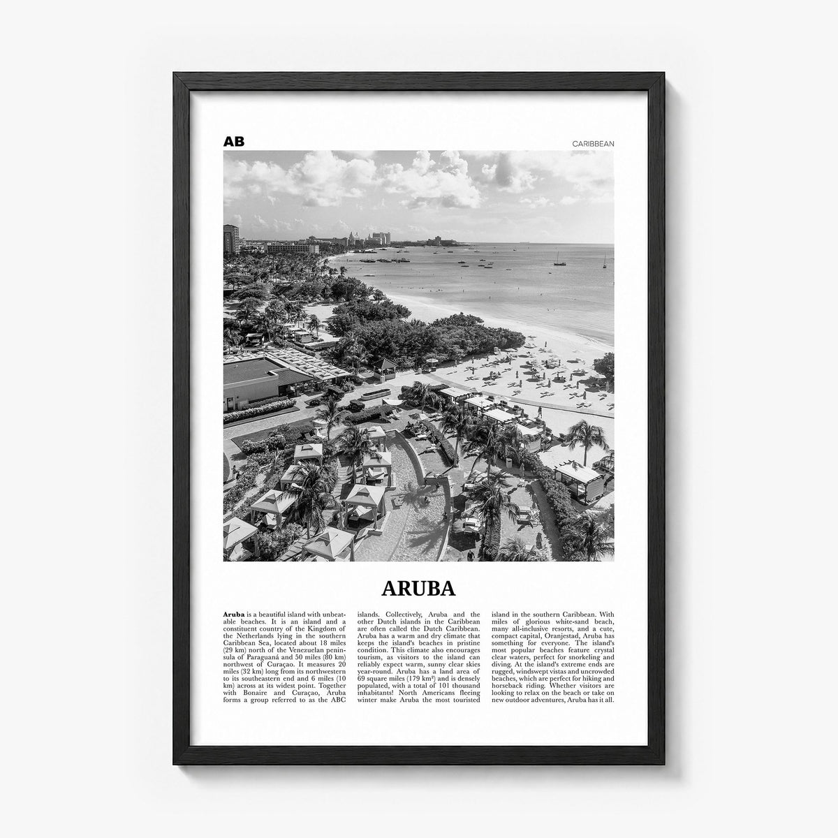 Aruba Newspaper No 2 Poster in a black wood frame
