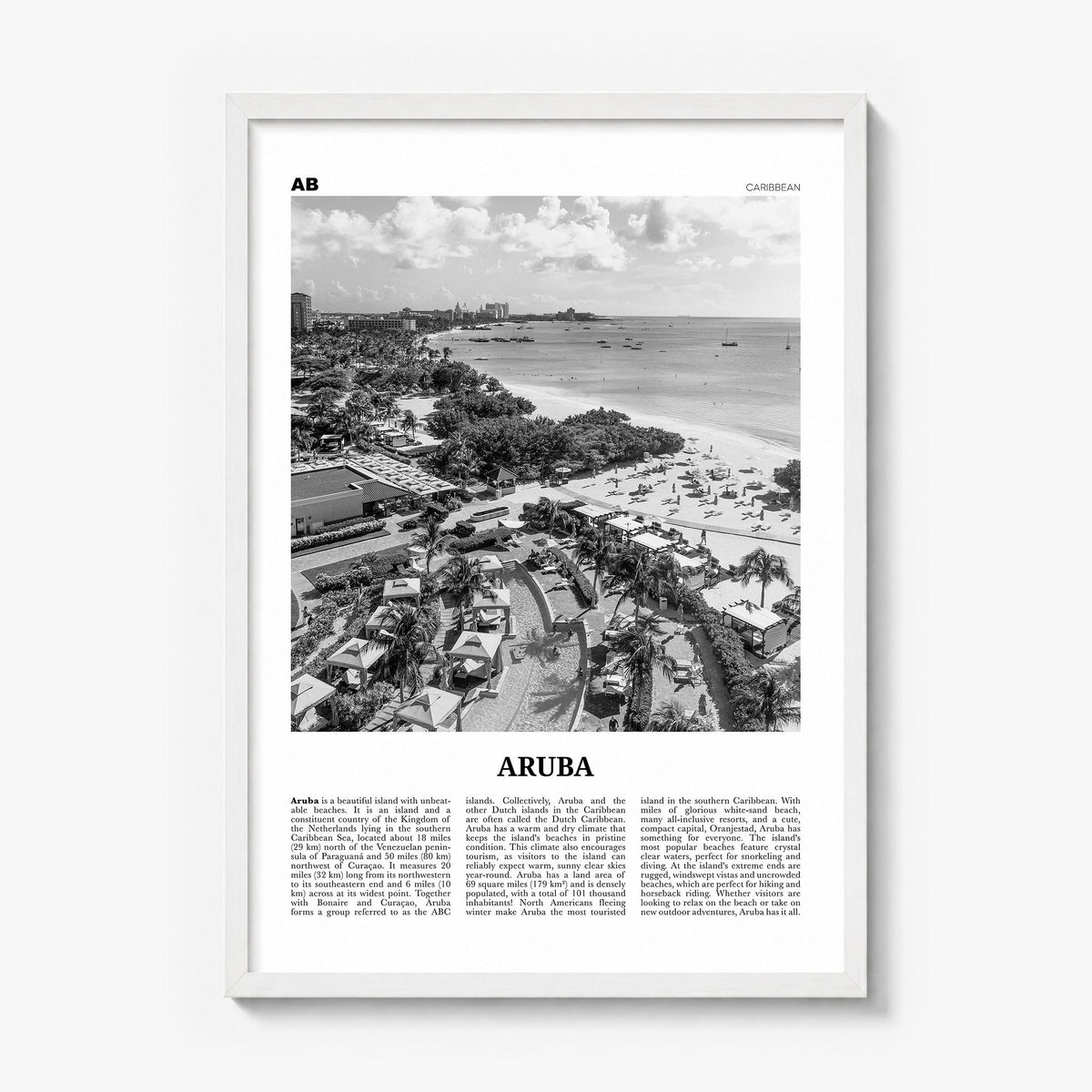 Aruba Newspaper No 2 Poster in a white wood frame