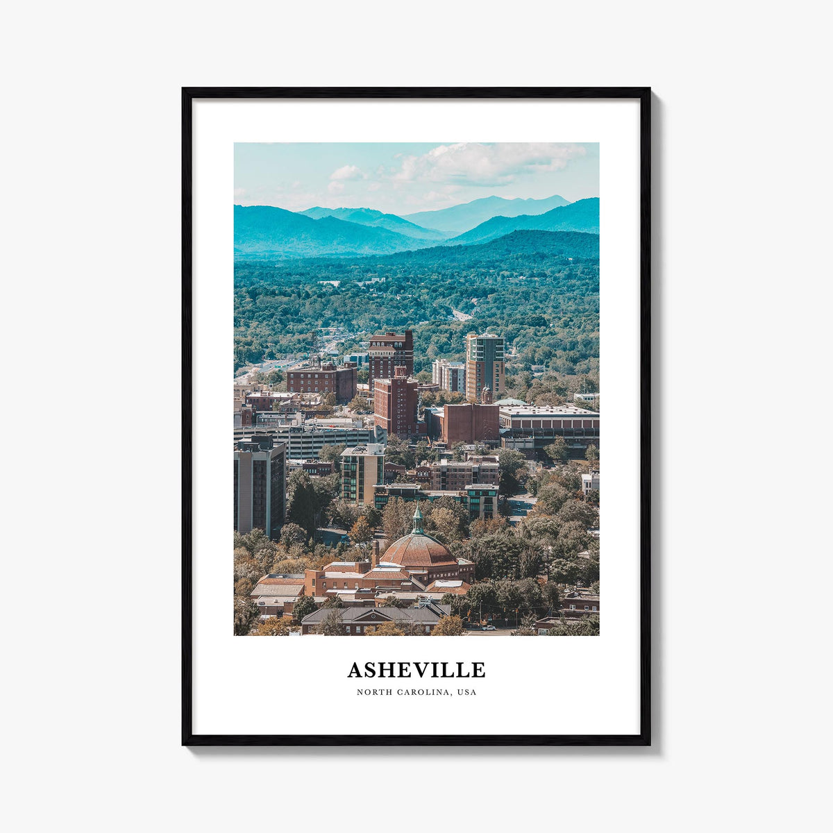 Asheville colorful classic poster of North Carolina, USA – vertical wall art, unframed print shown in interior mockup