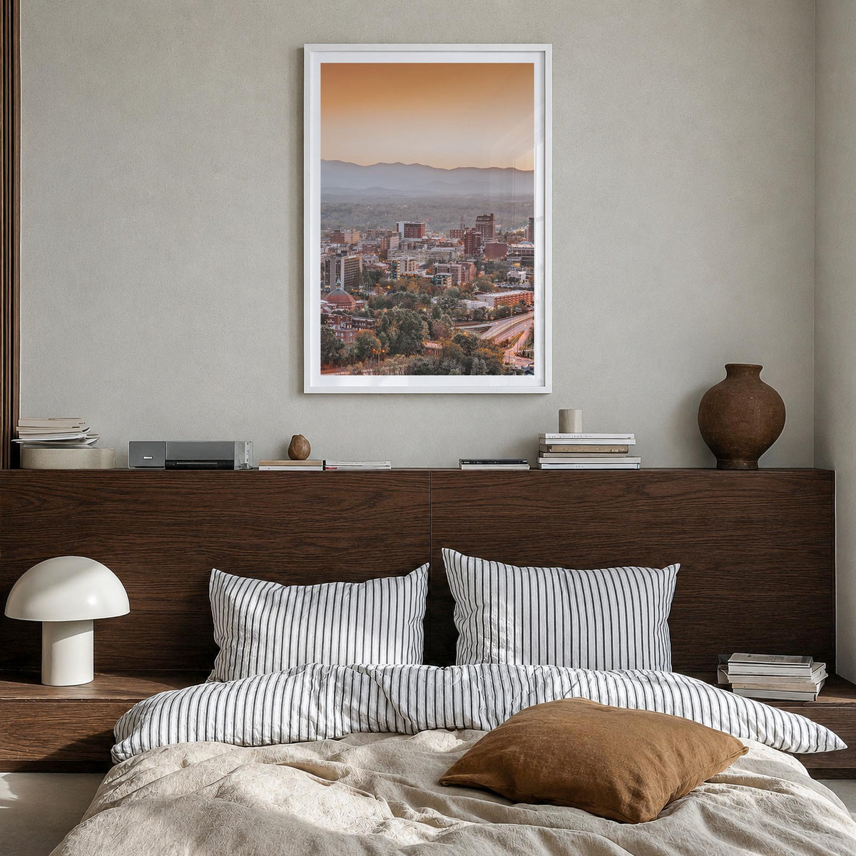 Asheville no. 1 colorful photo poster of North Carolina, USA – vertical wall art in white wood frame with white border, hangi