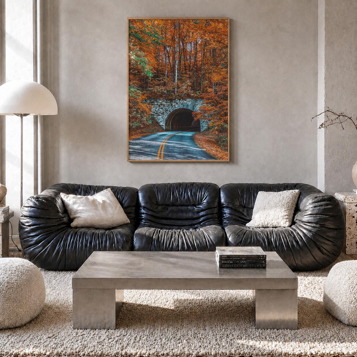 Asheville no. 2 colorful photo poster of North Carolina, USA – vertical wall art in natural wood frame, hanging on wall
