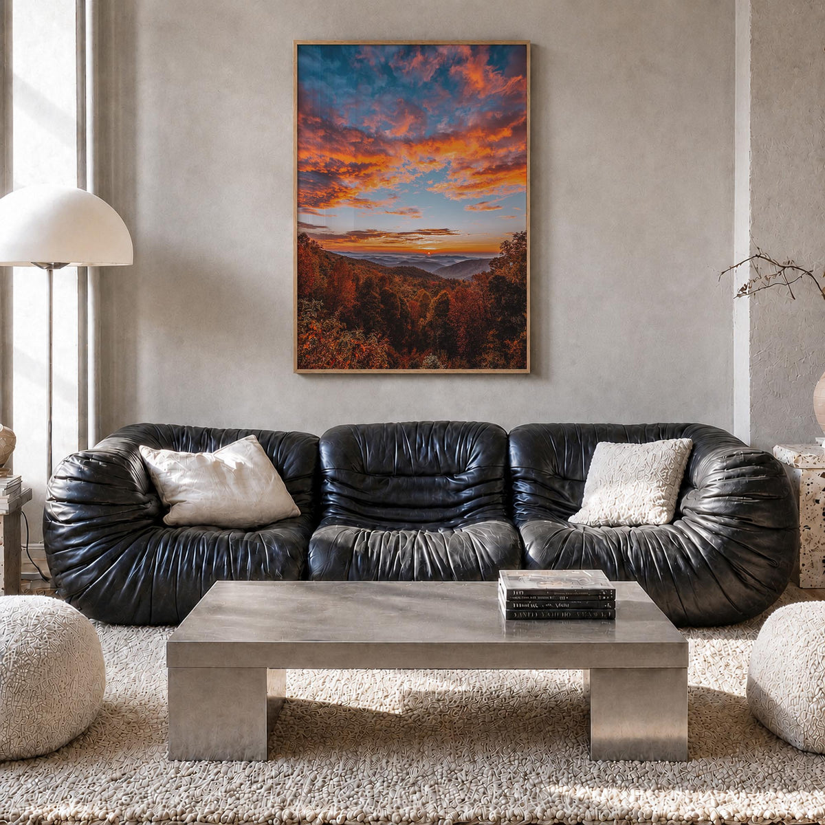 Asheville no. 3 colorful photo poster of North Carolina, USA – vertical wall art in natural wood frame, hanging on wall
