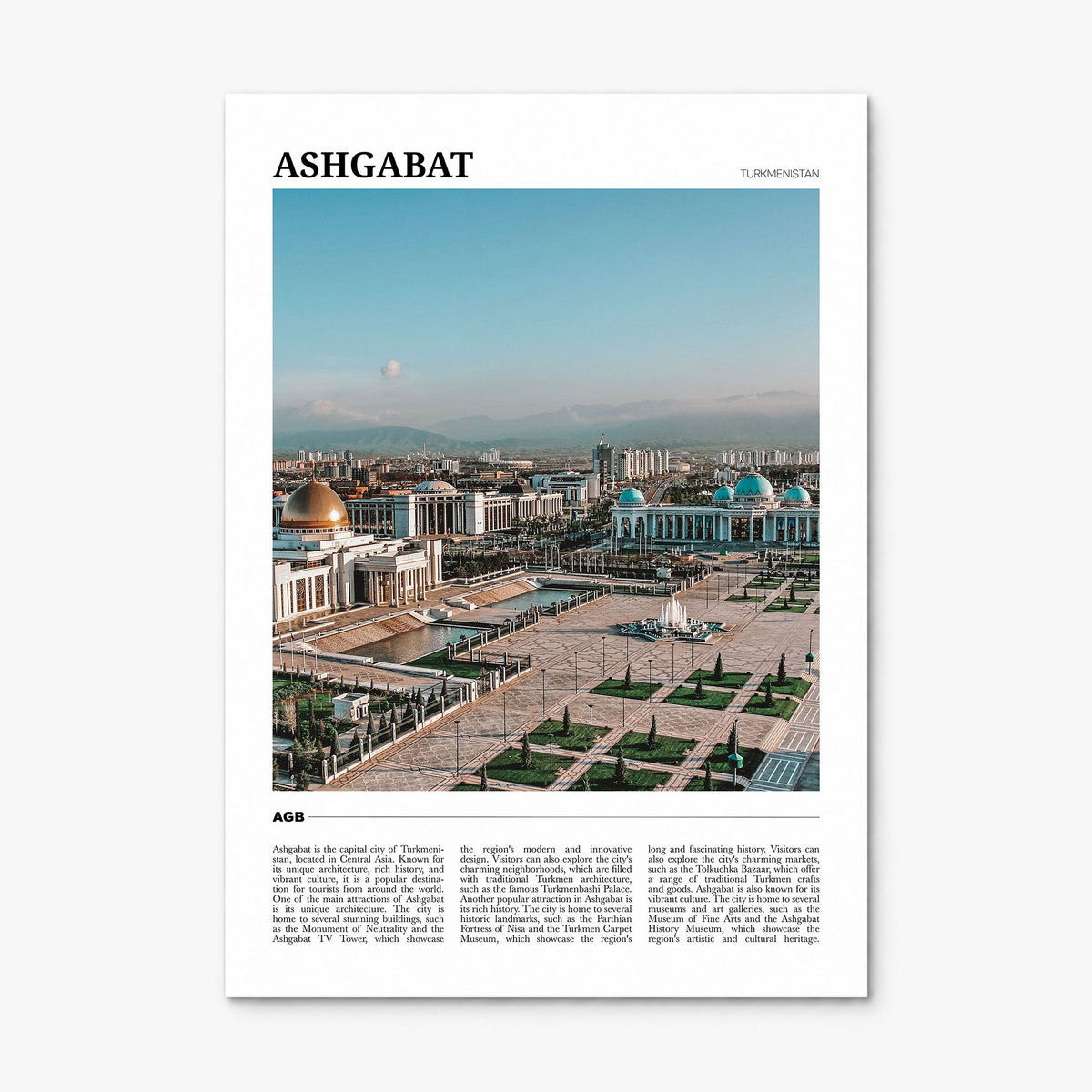 Ashgabat Travel Poster, print only (unframed)