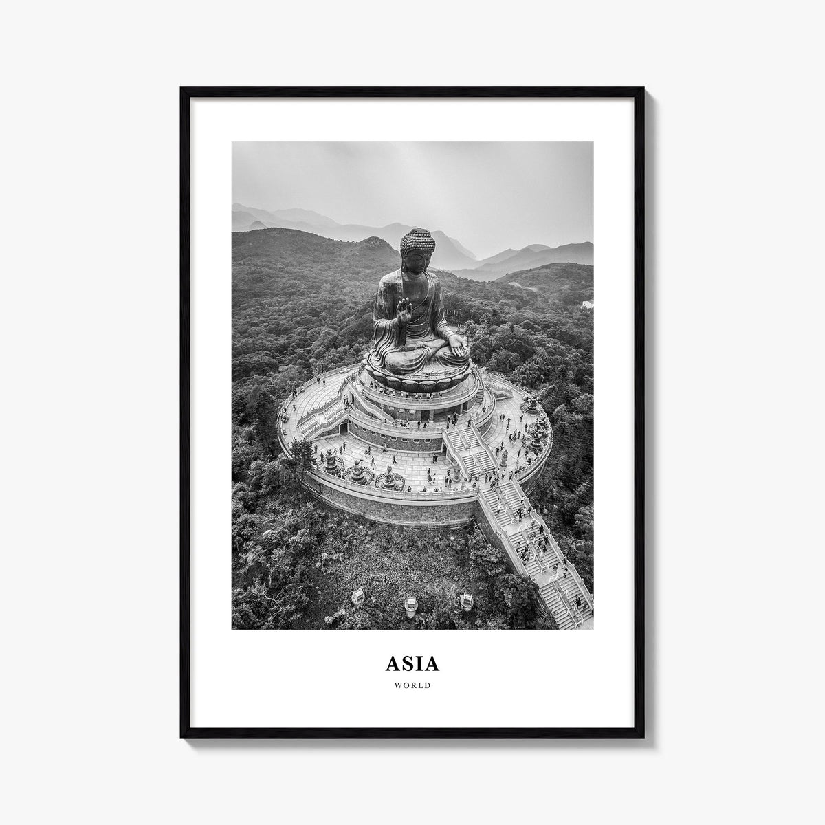 Asia black & white classic poster – vertical wall art, unframed print shown in interior mockup