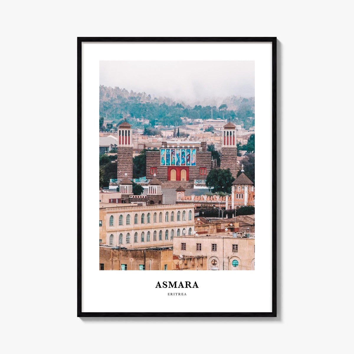 Asmara no. 2 colorful classic poster of Eritrea – vertical wall art, unframed print shown in interior mockup