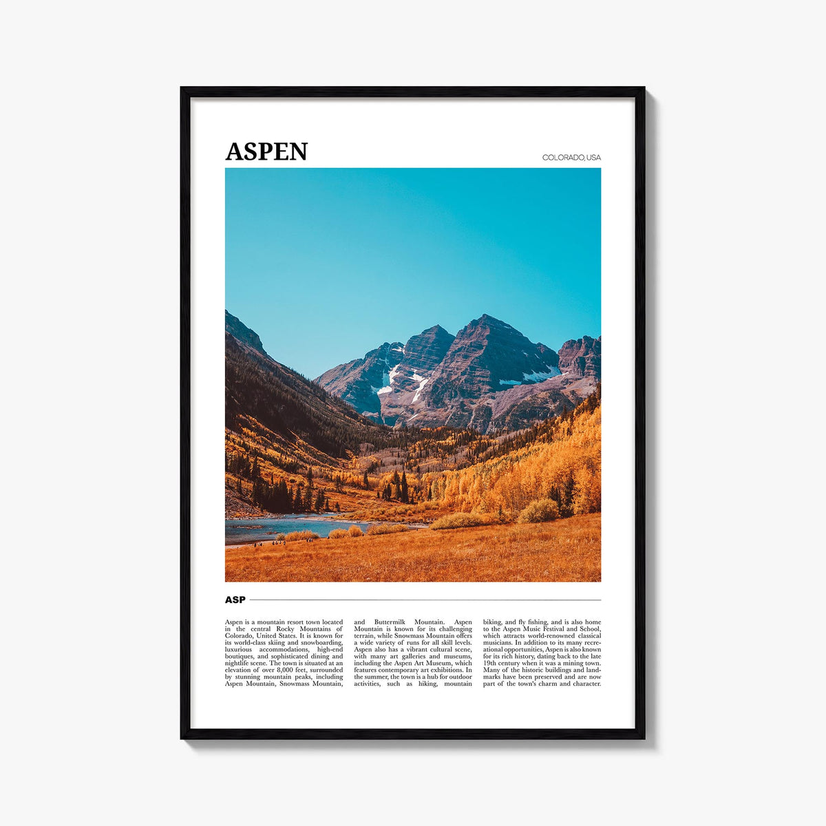 Aspen colorful travel poster of Colorado, USA – vertical wall art, unframed print shown in interior mockup
