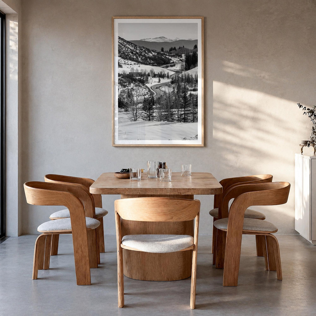 Aspen no. 1 black & white photo poster of Colorado, USA – vertical wall art in natural wood frame with white border, hanging