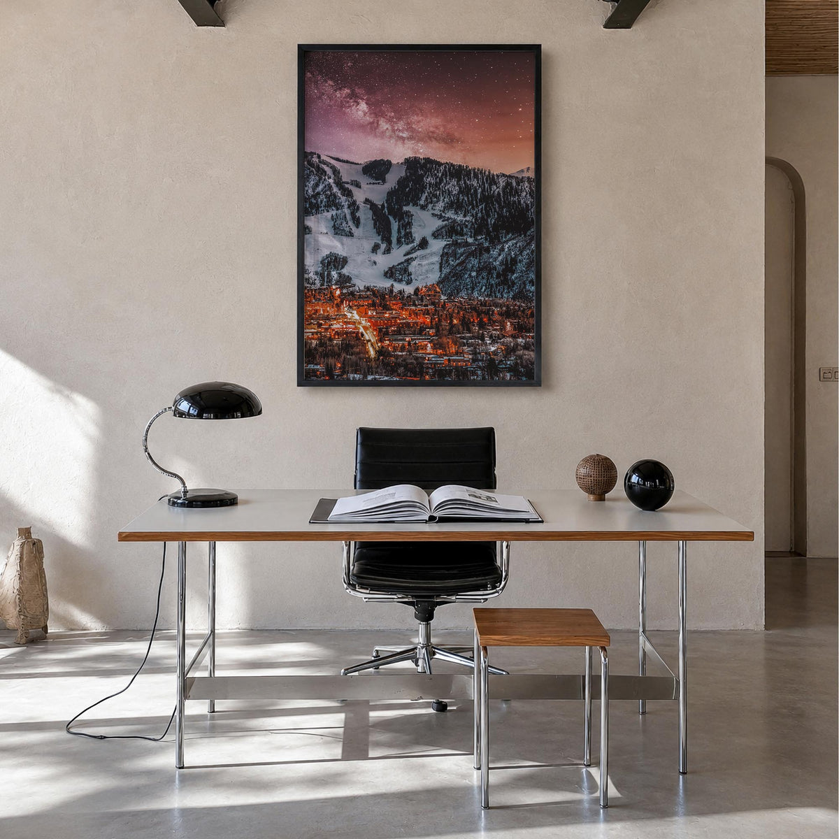 Aspen no. 2 colorful photo poster of Colorado, USA – vertical wall art in black wood frame, hanging on wall