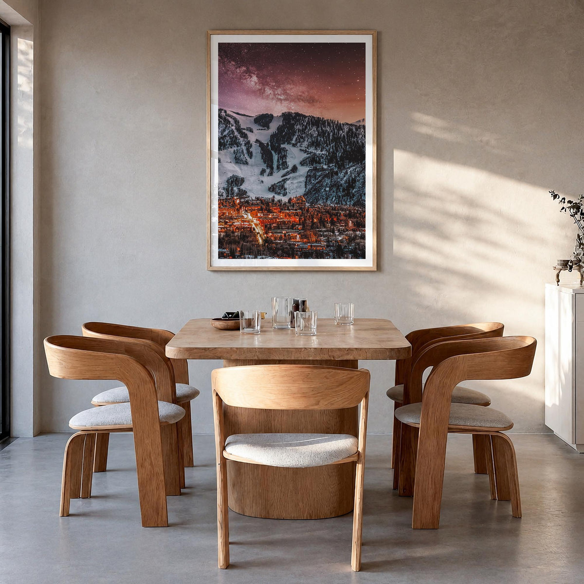 Aspen no. 2 colorful photo poster of Colorado, USA – vertical wall art in natural wood frame with white border, hanging on wa