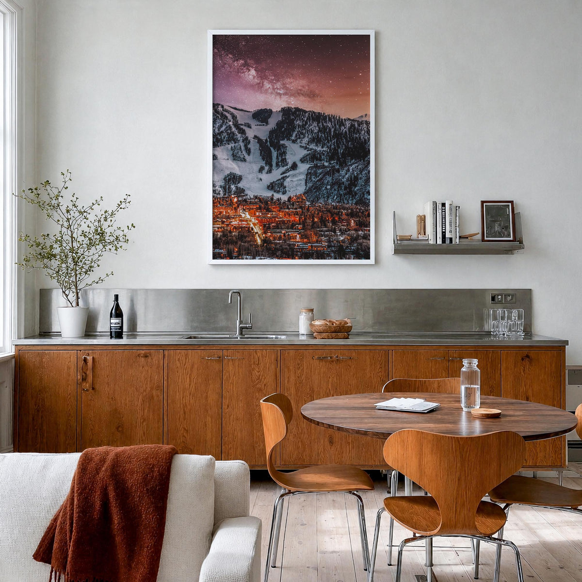 Aspen no. 2 colorful photo poster of Colorado, USA – vertical wall art in white wood frame, hanging on wall