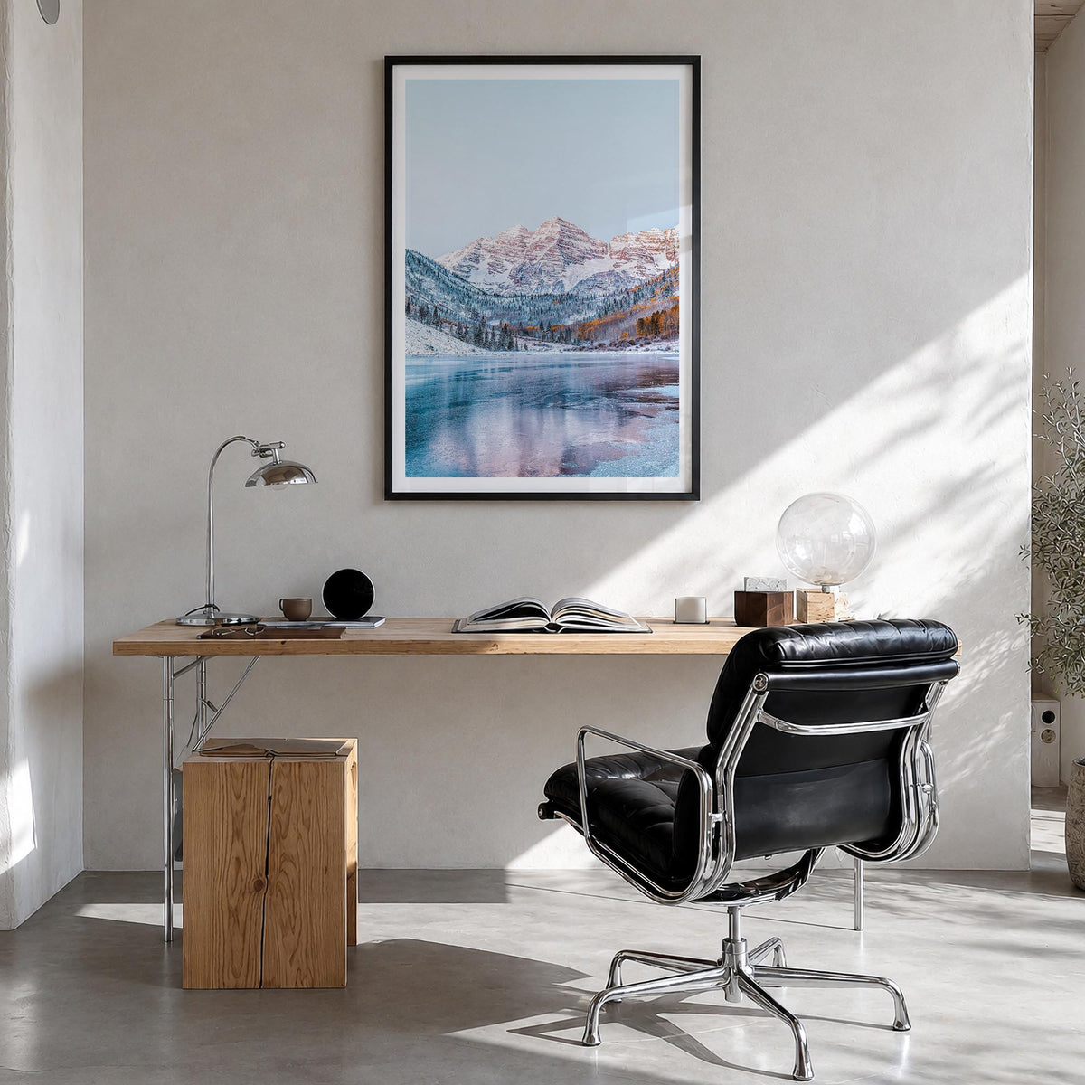 Aspen no. 3 colorful photo poster of Colorado, USA – vertical wall art in black wood frame with white border, hanging on wall