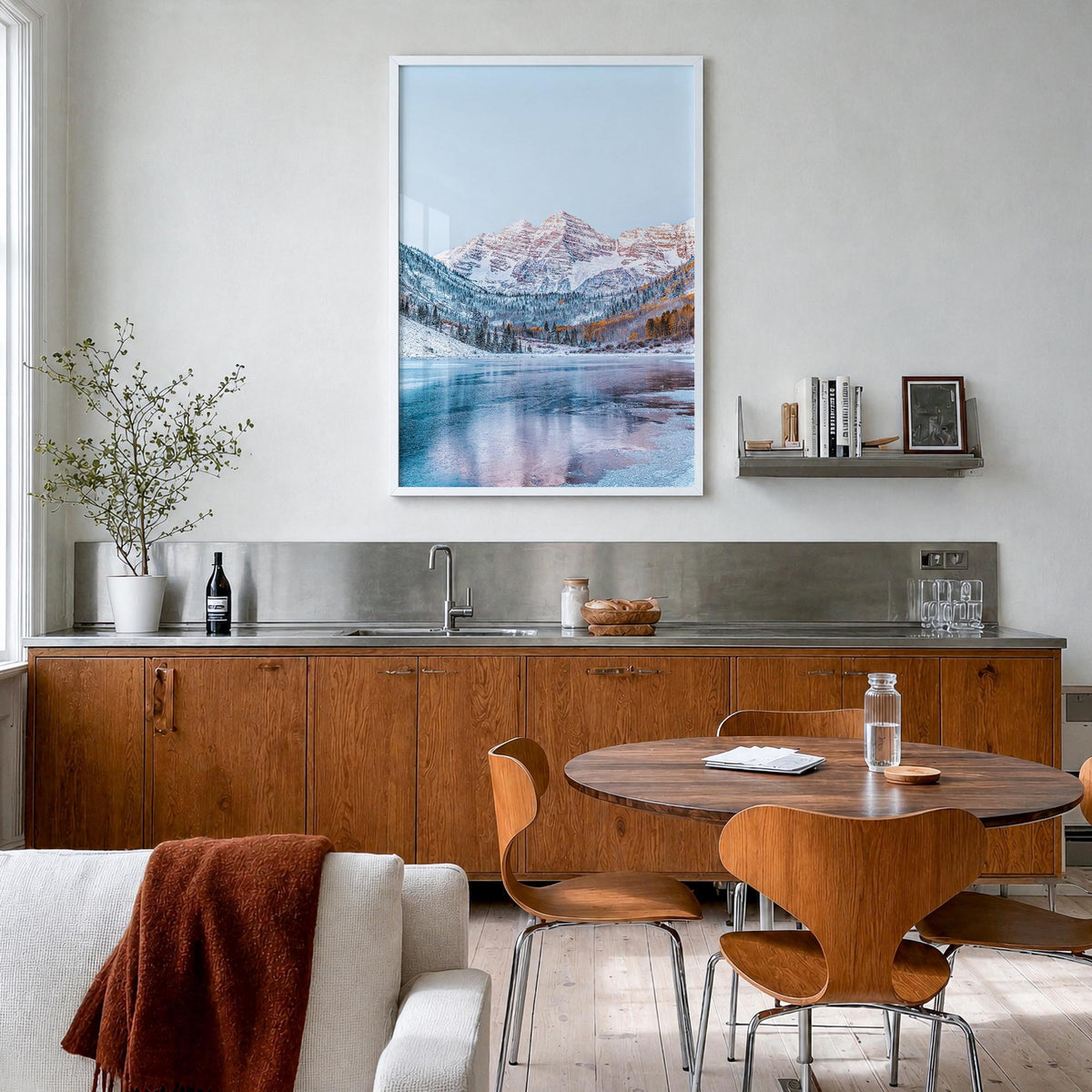 Aspen no. 3 colorful photo poster of Colorado, USA – vertical wall art in white wood frame, hanging on wall