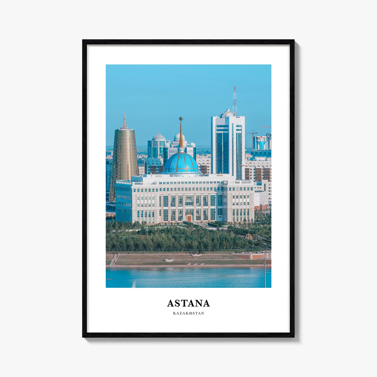 Astana colorful classic poster of Kazakhstan – vertical wall art, unframed print shown in interior mockup