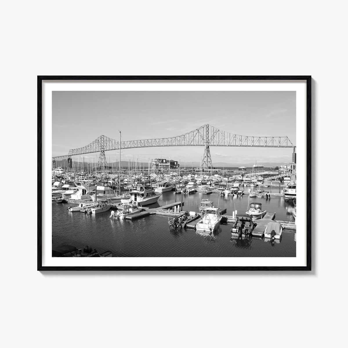 Astoria, Oregon black & white photo poster of Oregon, USA – horizontal wall art, unframed print shown in interior mockup