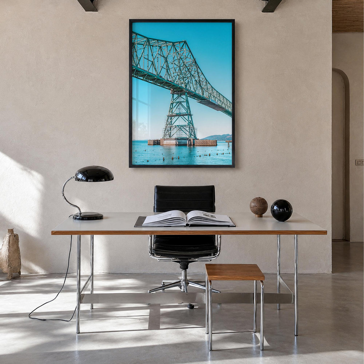 Astoria, Oregon no. 2 colorful photo poster of Oregon, USA – vertical wall art in black wood frame, hanging on wall