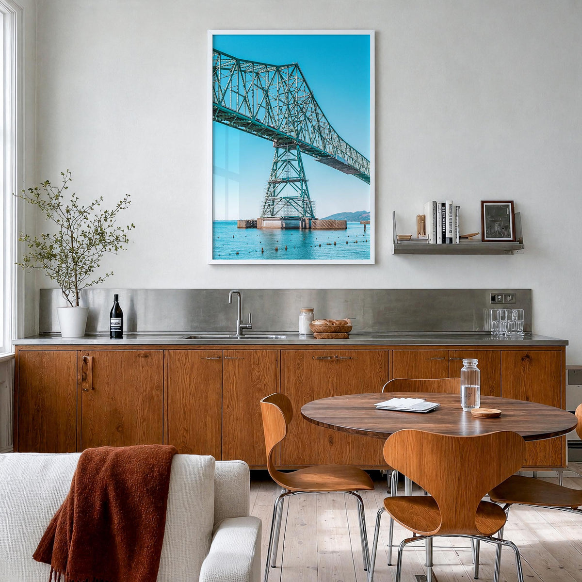 Astoria, Oregon no. 2 colorful photo poster of Oregon, USA – vertical wall art in white wood frame, hanging on wall