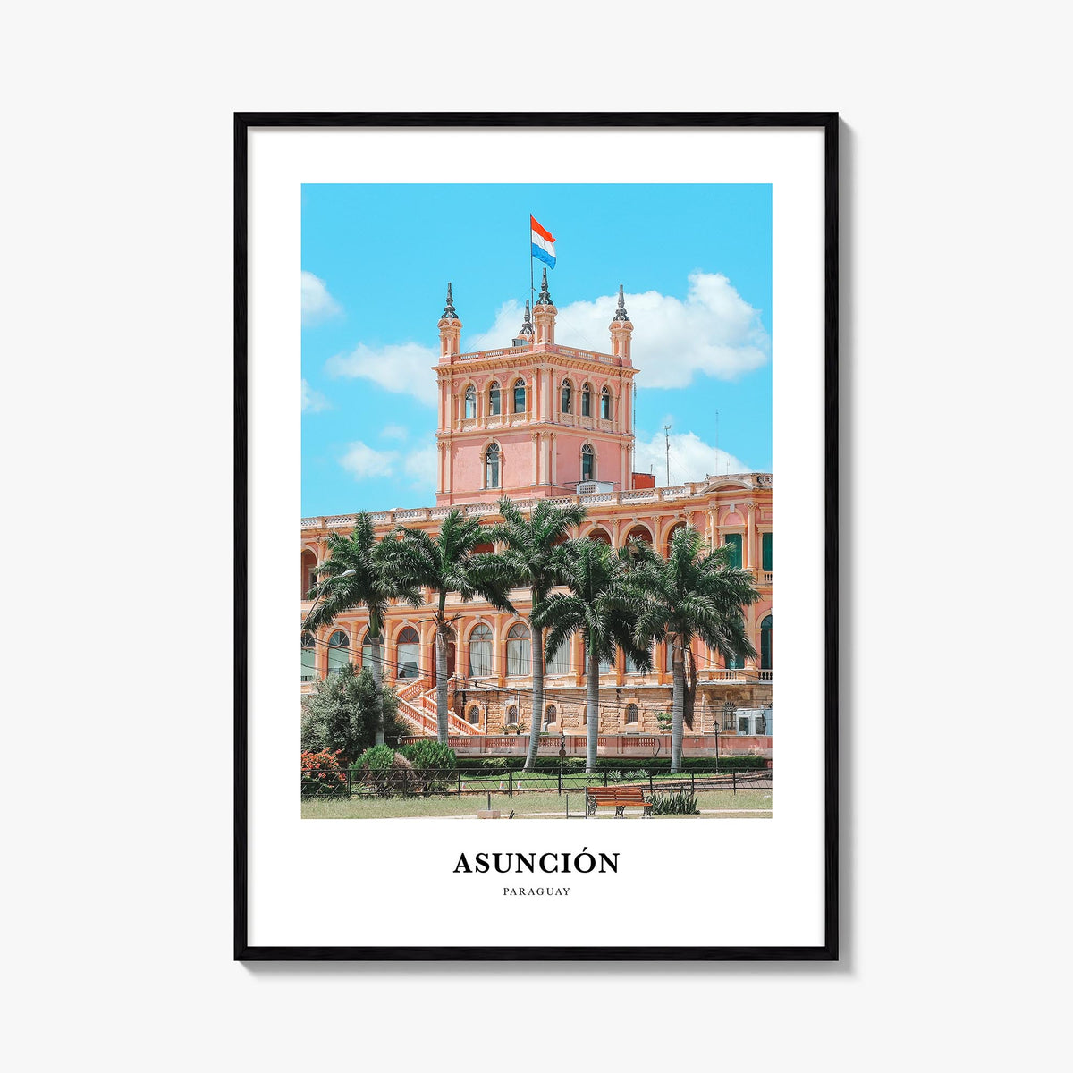 Asunción colorful classic poster of Paraguay – vertical wall art, unframed print shown in interior mockup