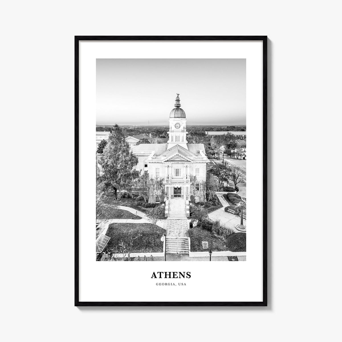 Athens, Georgia black & white classic poster of Georgia, USA – vertical wall art, unframed print shown in interior mockup