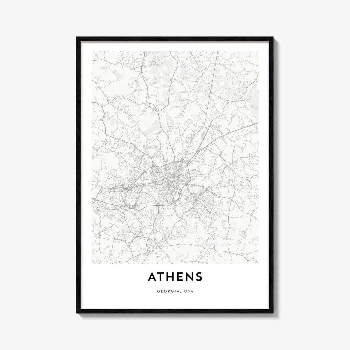 Athens, Georgia black & white map poster of Georgia, USA – vertical wall art, unframed print shown in interior mockup