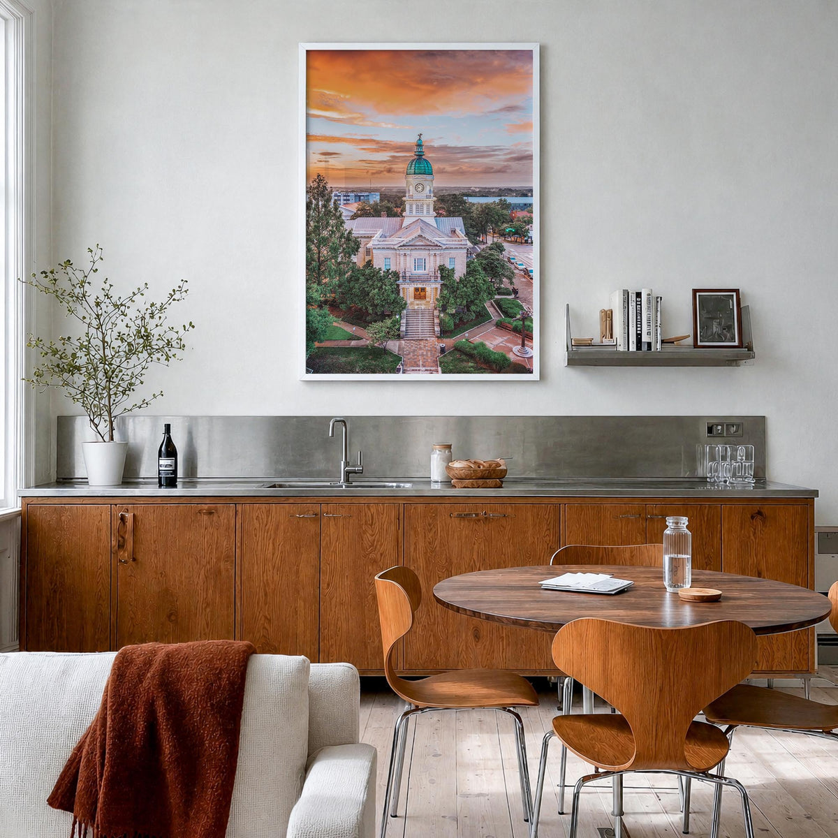 Athens, Georgia colorful photo poster of Georgia, USA – vertical wall art in white wood frame, hanging on wall
