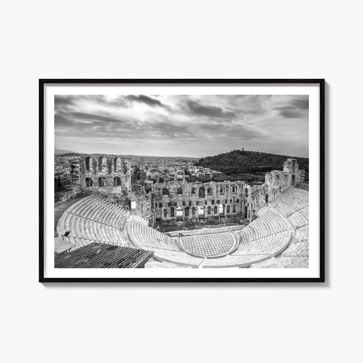 Athens, Greece black & white photo poster of Greece – horizontal wall art, unframed print shown in interior mockup