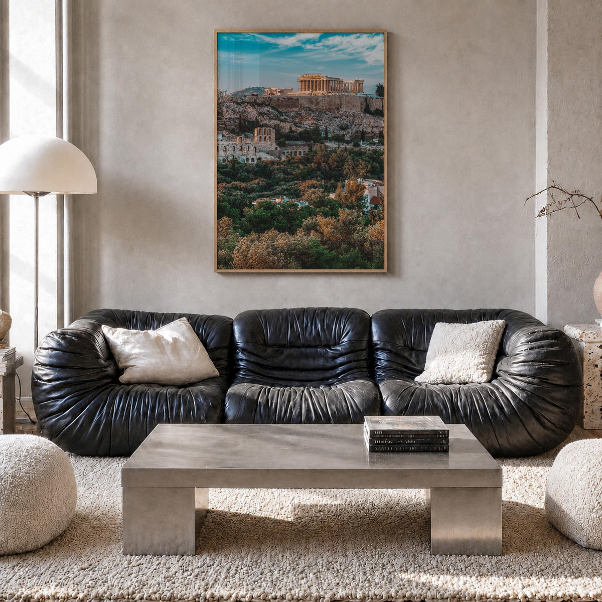 Athens, Greece no. 1 colorful photo poster of Greece – vertical wall art in natural wood frame, hanging on wall