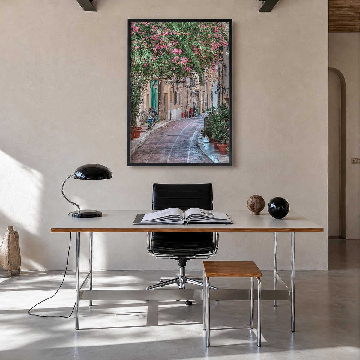 Athens, Greece no. 2 colorful photo poster of Greece – vertical wall art in black wood frame, hanging on wall