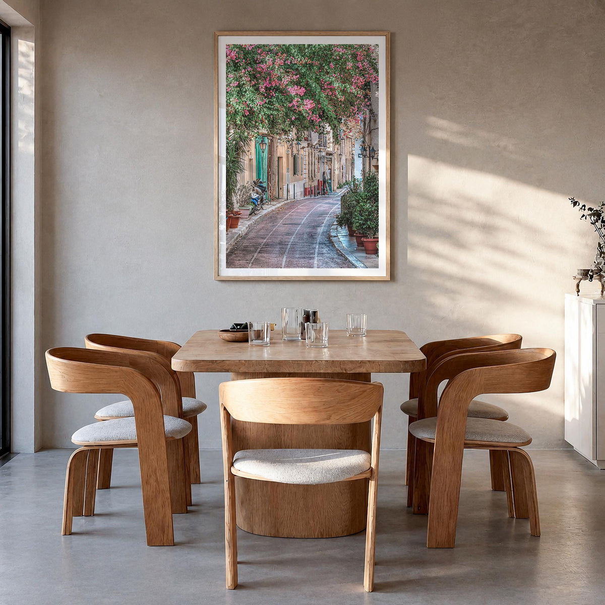 Athens, Greece no. 2 colorful photo poster of Greece – vertical wall art in natural wood frame with white border, hanging on