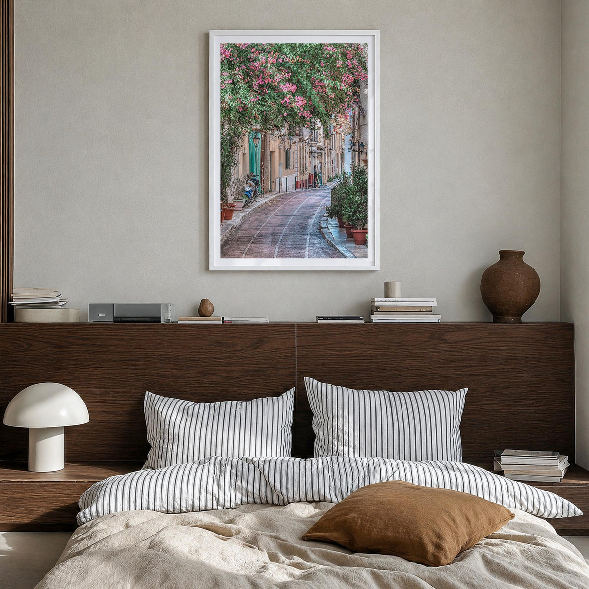 Athens, Greece no. 2 colorful photo poster of Greece – vertical wall art in white wood frame with white border, hanging on wa