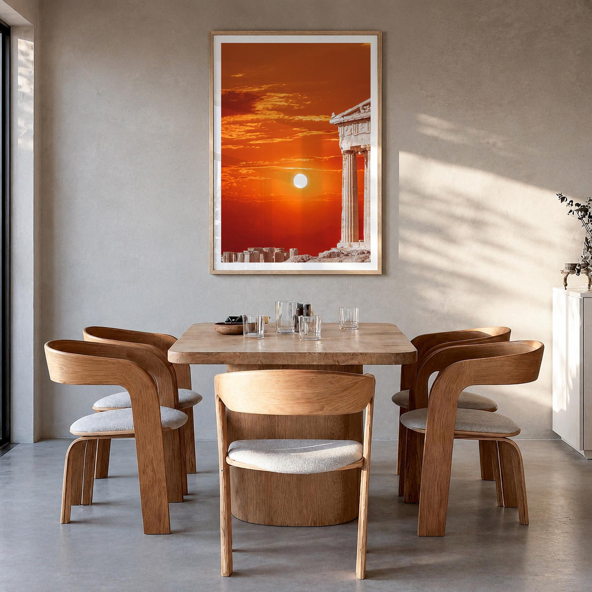 Athens, Greece no. 3 colorful photo poster of Greece – vertical wall art in natural wood frame with white border, hanging on