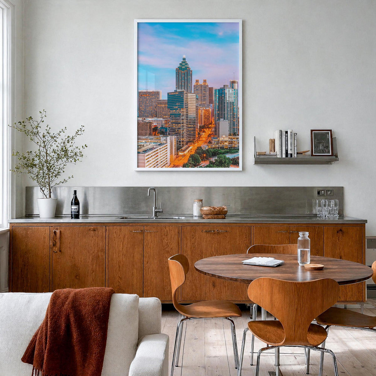 Atlanta no. 1 colorful photo poster of Georgia, USA – vertical wall art in white wood frame, hanging on wall