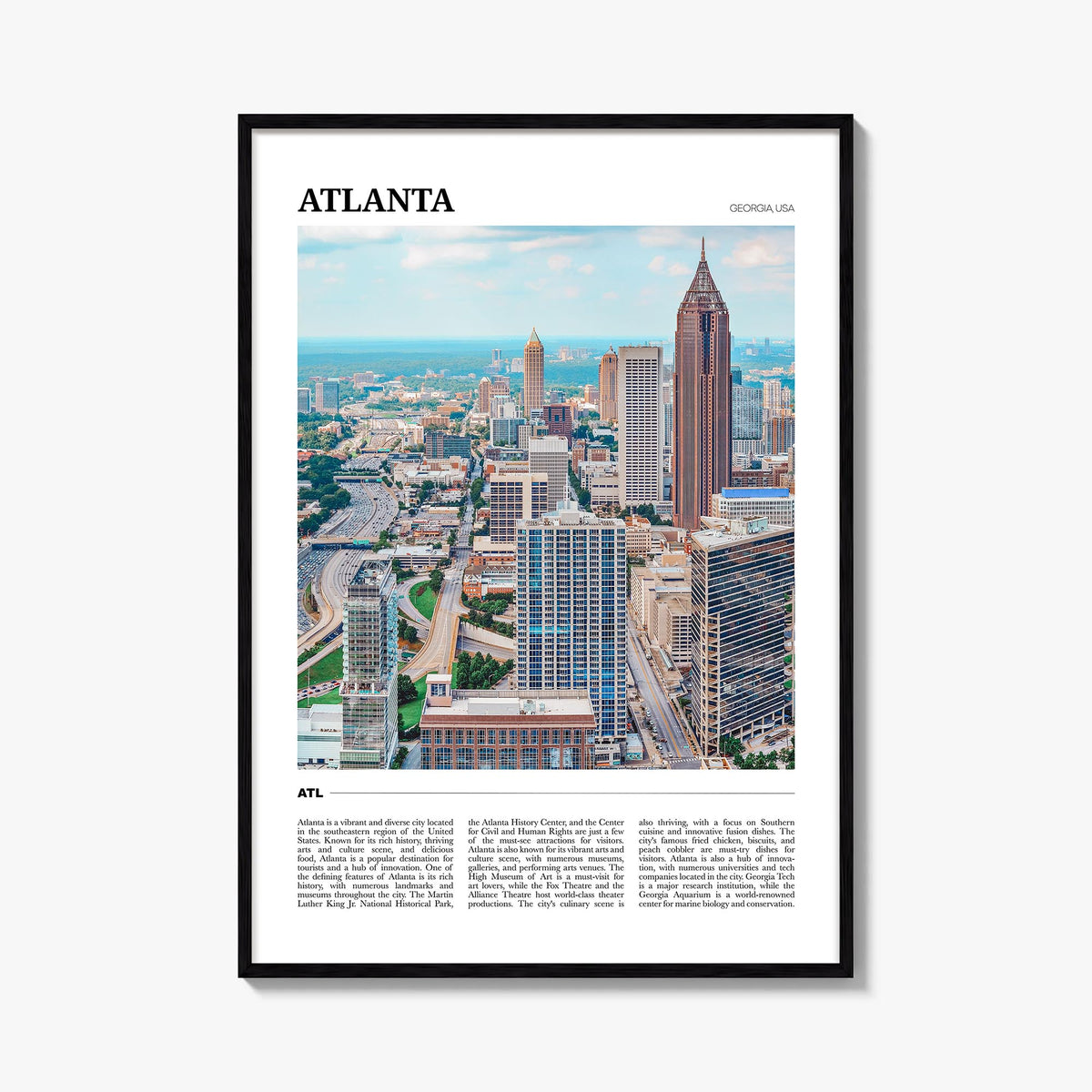 Atlanta no. 1 colorful travel poster of Georgia, USA – vertical wall art, unframed print shown in interior mockup