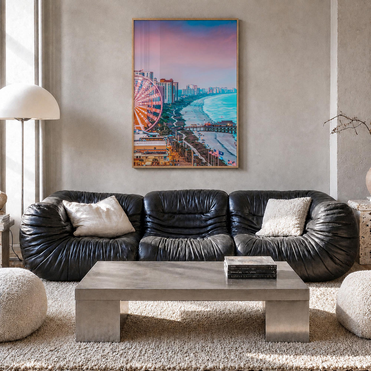 Atlantic City colorful photo poster of New Jersey, USA – vertical wall art in natural wood frame, hanging on wall