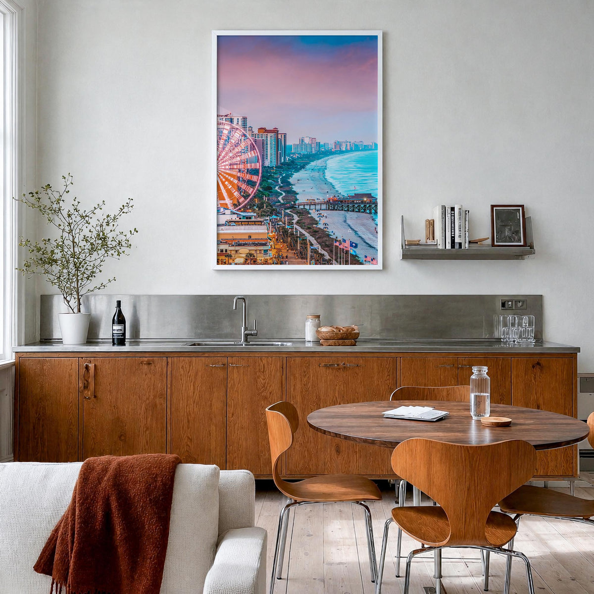 Atlantic City colorful photo poster of New Jersey, USA – vertical wall art in white wood frame, hanging on wall