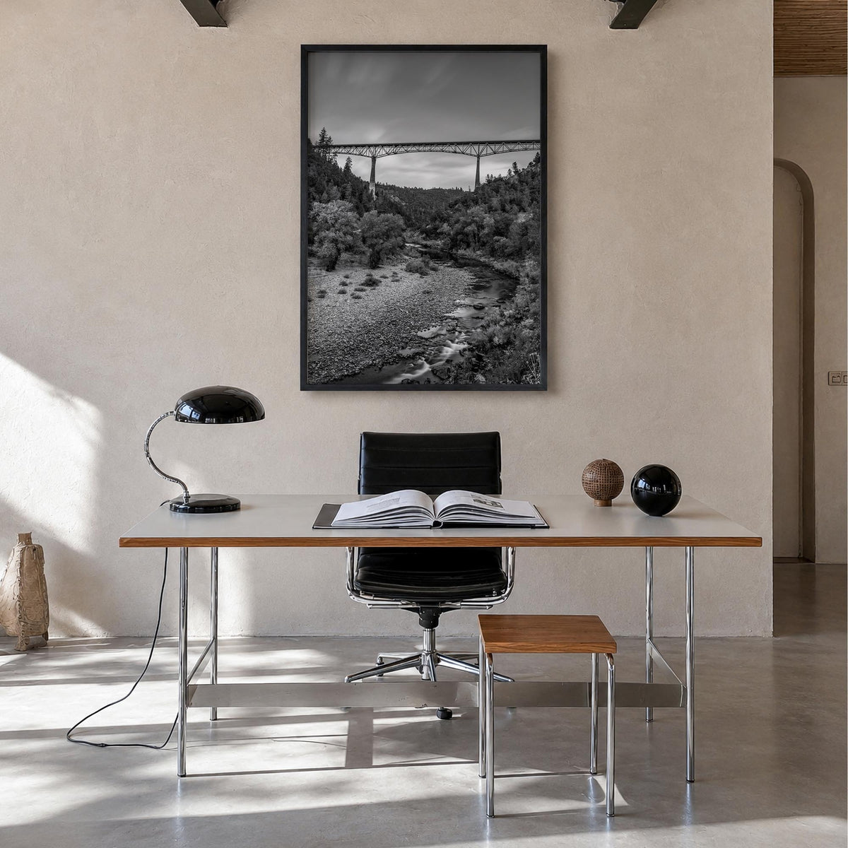 Auburn, California black & white photo poster of California, USA – vertical wall art in black wood frame, hanging on wall
