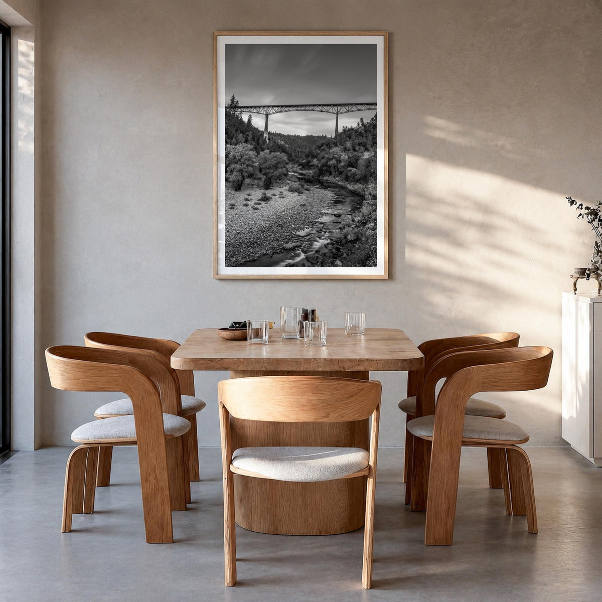 Auburn, California black & white photo poster of California, USA – vertical wall art in natural wood frame with white border,