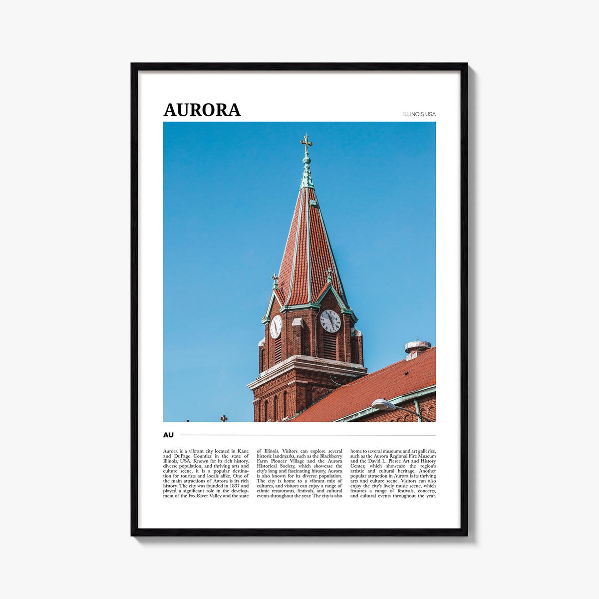 Aurora, Illinois colorful travel poster of Illinois, USA – vertical wall art, unframed print shown in interior mockup
