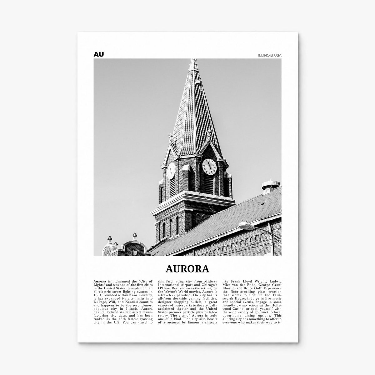 Aurora, Illinois Newspaper Poster, print only (unframed)