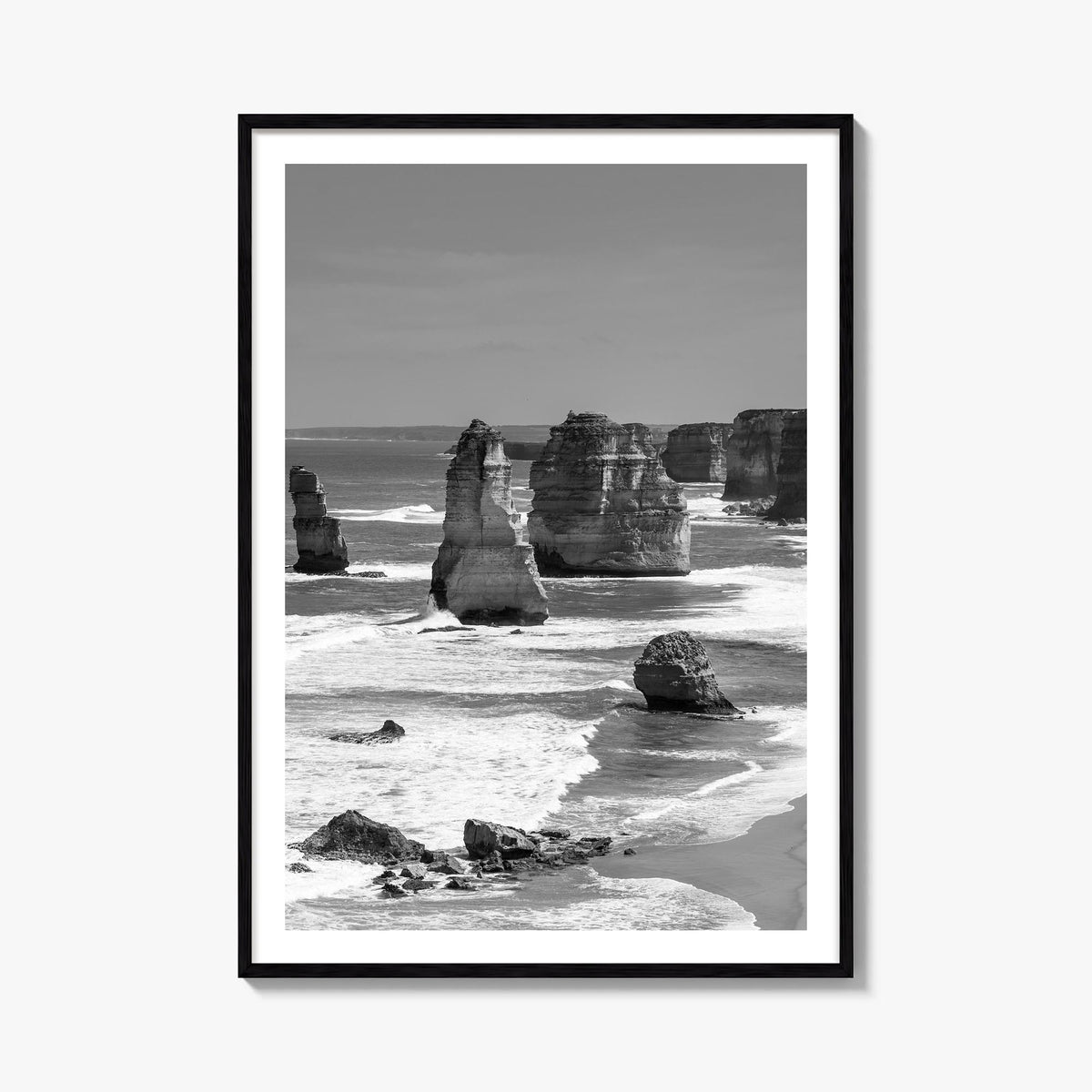 Australia black & white photo poster of Oceania – vertical wall art, unframed print shown in interior mockup