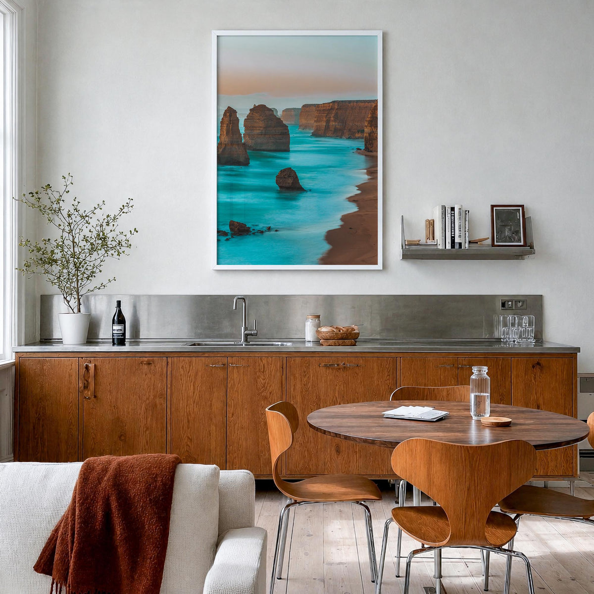 Australia colorful photo poster of Oceania – vertical wall art in white wood frame, hanging on wall