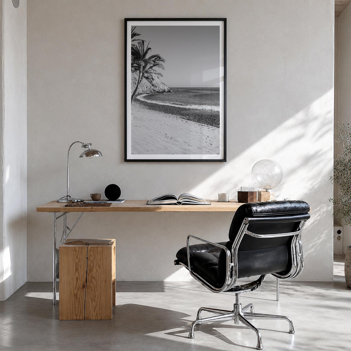 Avalon, California black & white photo poster of California, USA – vertical wall art in black wood frame with white border, h
