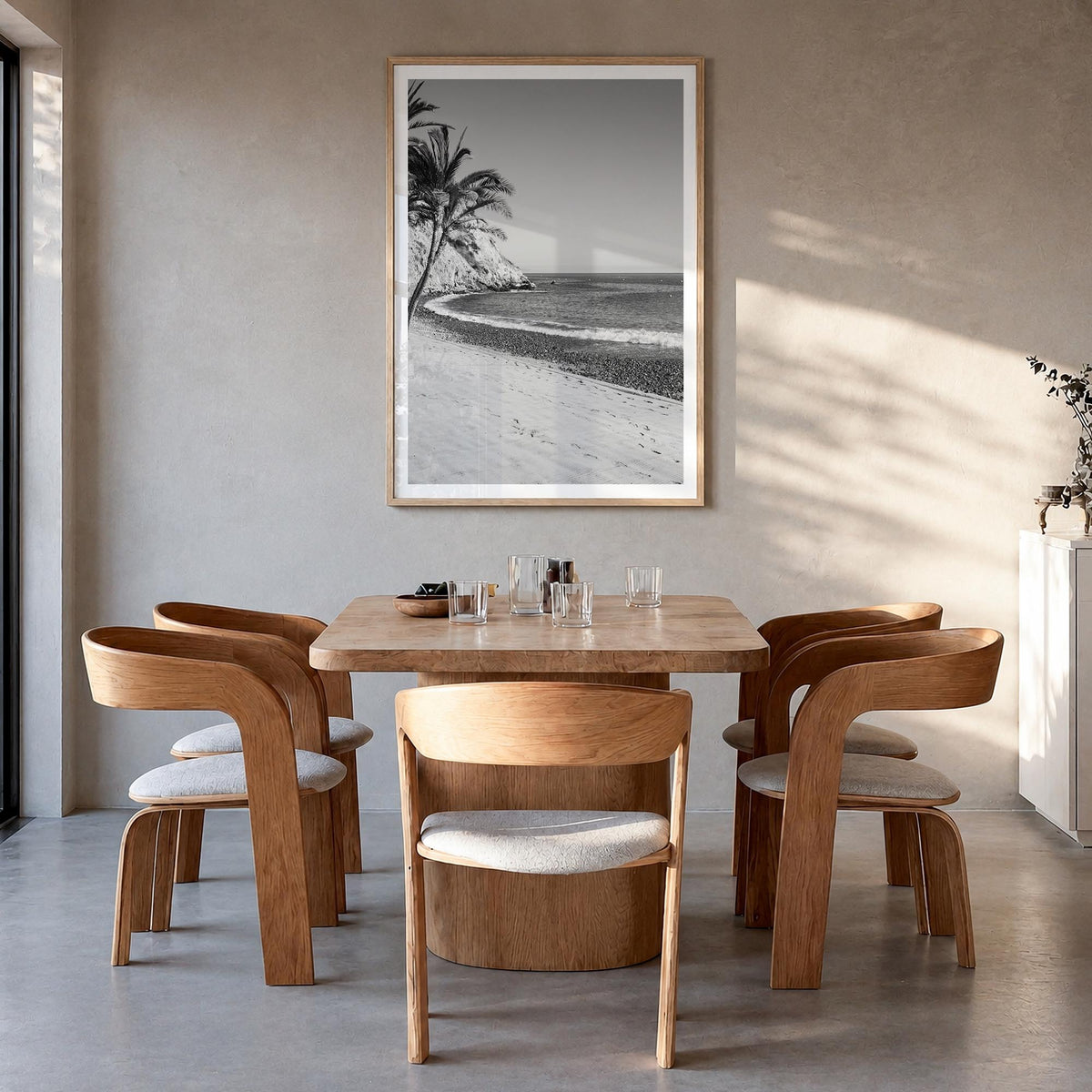 Avalon, California black & white photo poster of California, USA – vertical wall art in natural wood frame with white border,